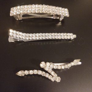 Vintage 1950's Rhinestone Hair Clips x3